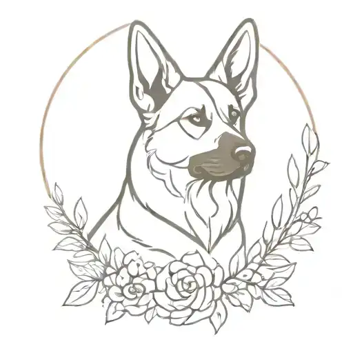 German Shepherd With Flowers Surrounding