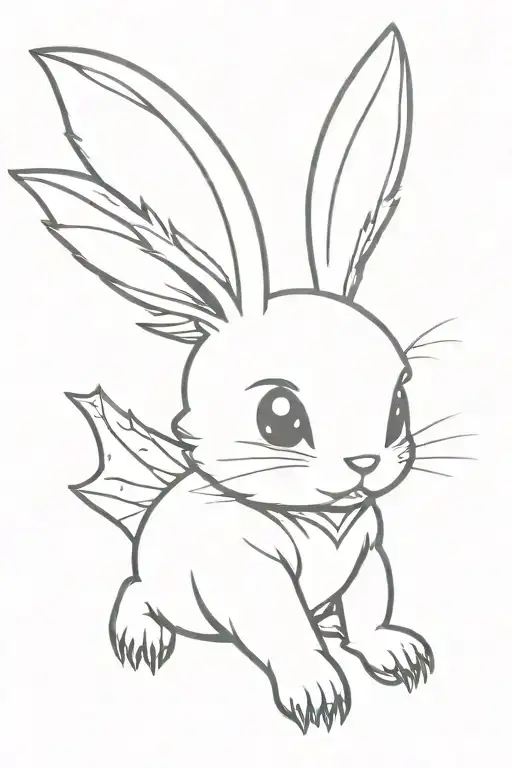 Cute Little Bunny With Wings Like A Bat And Fangs