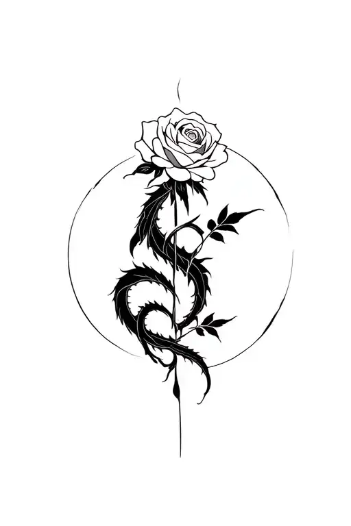 Red Rose With Black Dragon Wrapped Round