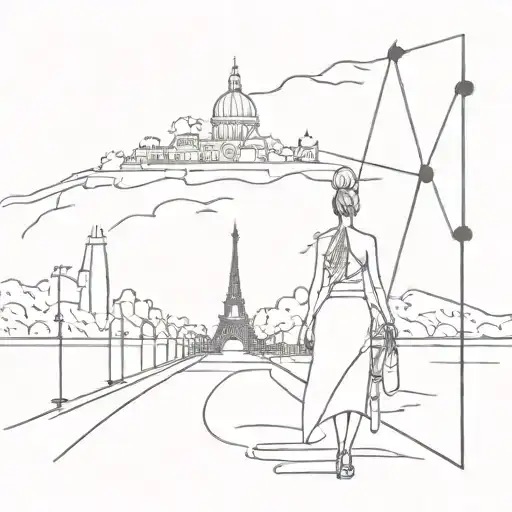 A Sketch Of A Fashion Runway With Iconic Landmarks From Around The World In The Background