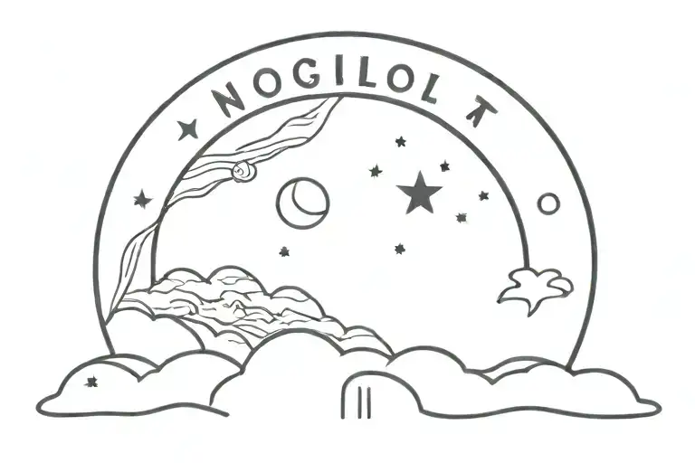 Moon With Moonlight Text Tattoo Design Combining