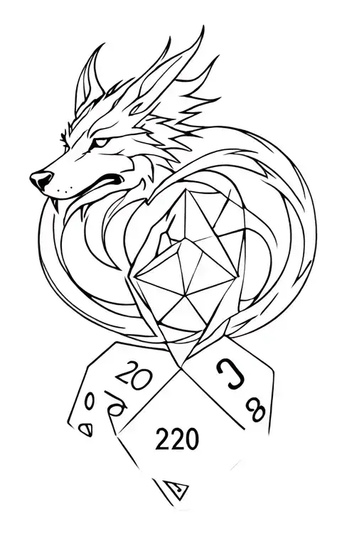Wolf And Dragon Intertwined Around Dnd D20 Dice