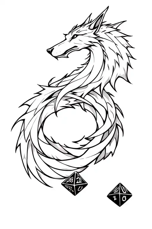 Wolf And Dragon Intertwined Around Dnd D20 Dice