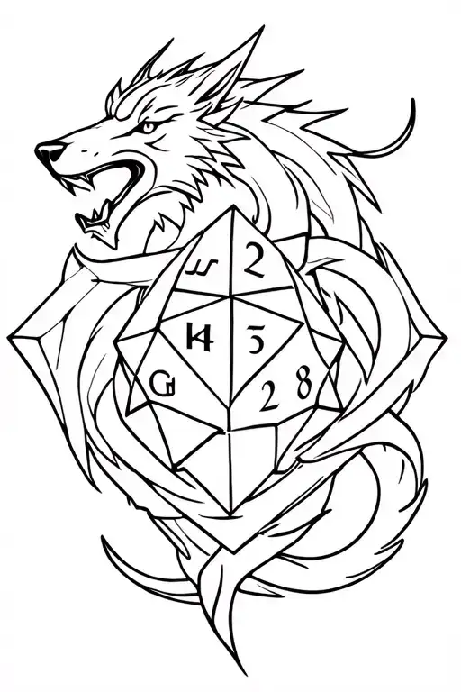 Wolf And Dragon Intertwined Around Dnd D20 Dice
