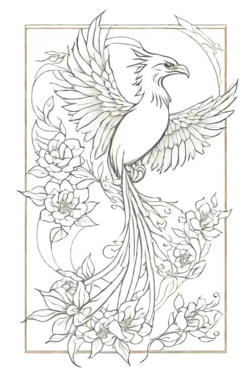 A Majestic Phoenix Rising From A Garden Of Blooming Flowers