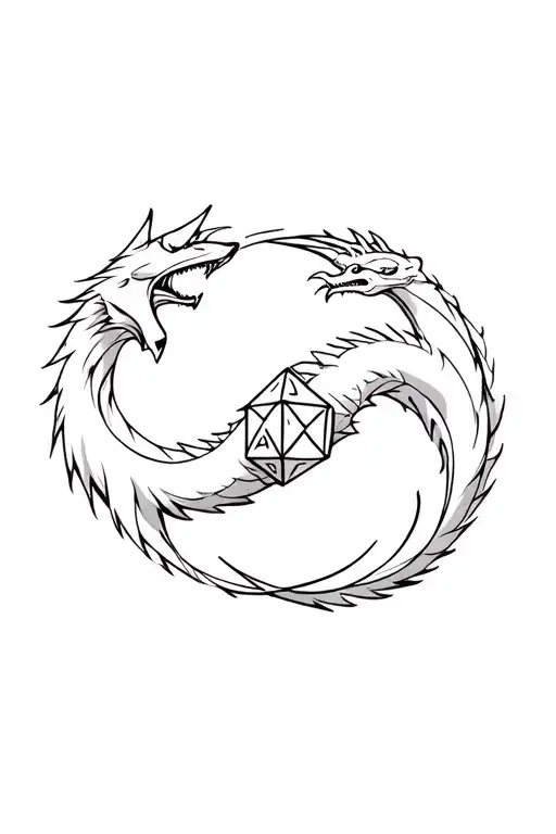 Wolf And Dragon Intertwined Around Dnd D20 Dice
