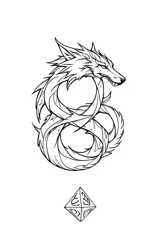 Wolf And Dragon Intertwined Around Dnd D20 Dice