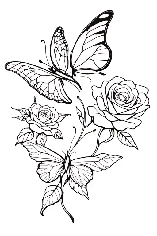 Butterflies And Roses Intertwined Symbolizing The Client's Love