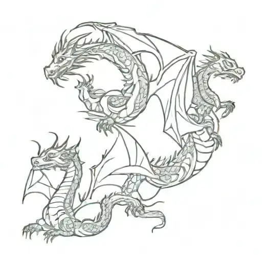 3 Dragons Sitting One Dragon Flying
