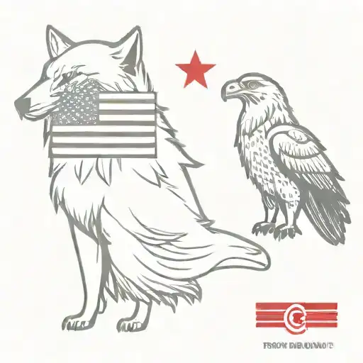 Wolf And Bald Eagle With Turkish And American Flag