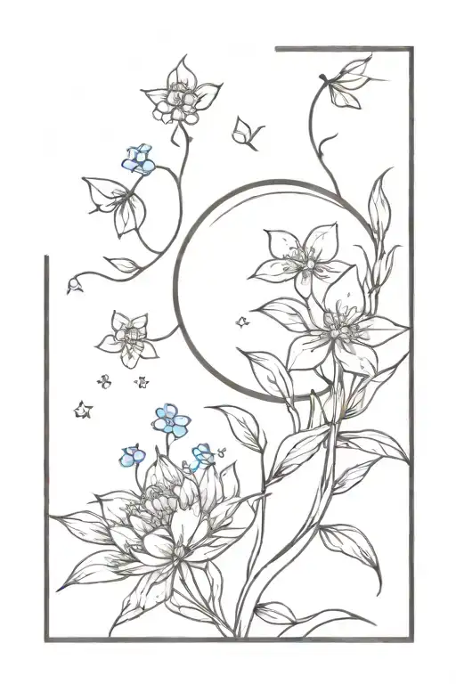 Crystals Moon And Forget Me Not Flowers Blooming