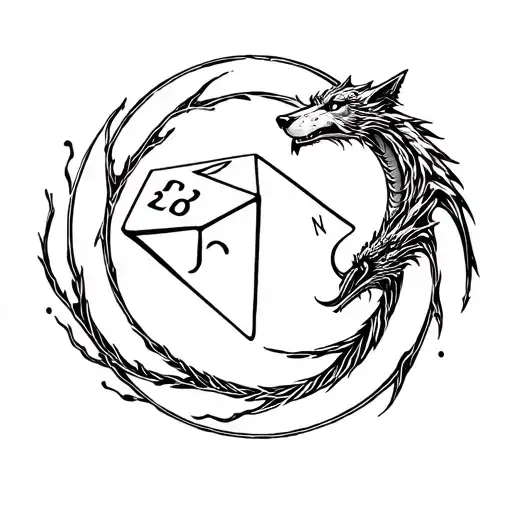 Wolf And Dragon Circle Around D&d D20 Dice