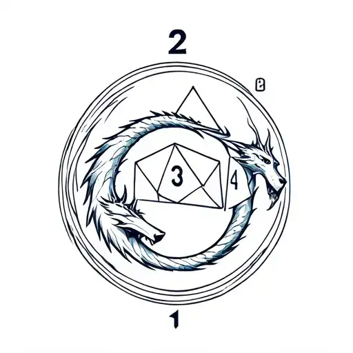 Wolf And Dragon Circled Around D&d D20 Dice