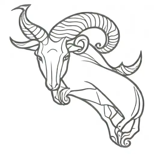 A Detailed Blackwork Line Tattoo Of A Capricorn