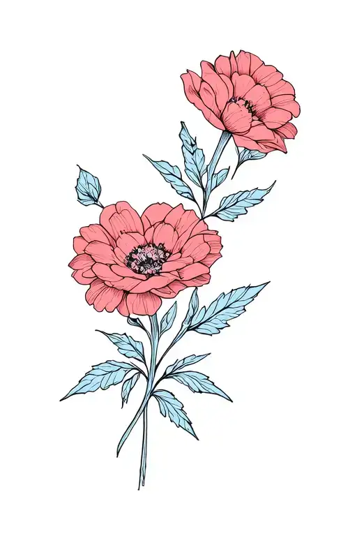 Tattoo With Flowers Simple Line Drawing