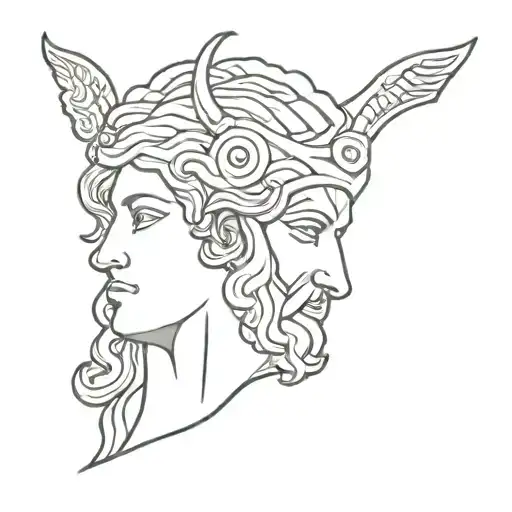 A Minimalist Tattoo Design Featuring The Greek Hero Perseus Holding The Head Of Medusa