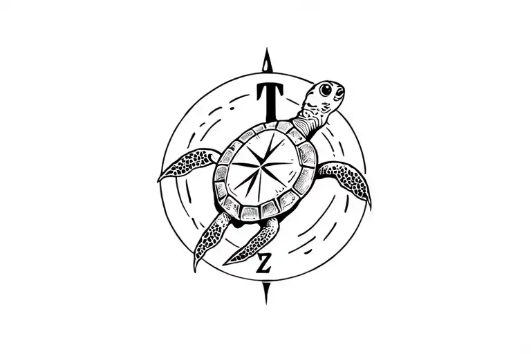 Turtle With A Compass And The Letters T And Z Character