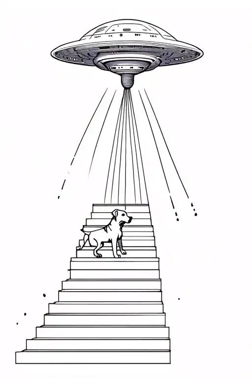 Ufo Beaming A Dog On Staircase