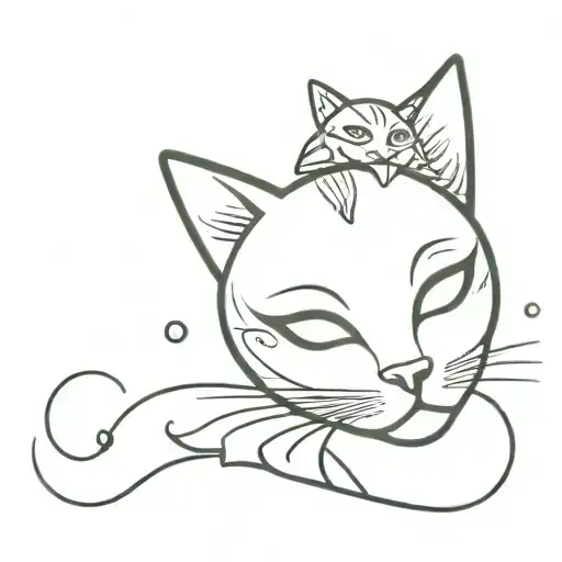 A Whimsical Design Combining A Cat And Theater Masks