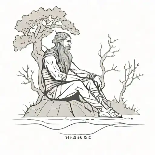 Vikings Warrior Meditating Under A Tree With A Sword