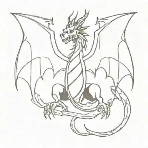 A Minimalist Tattoo Of A Dragon With Wings Made Of Gym Equipment