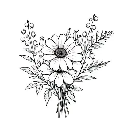 Birth Flower Bouquet Marigold And Lily Of The Valley