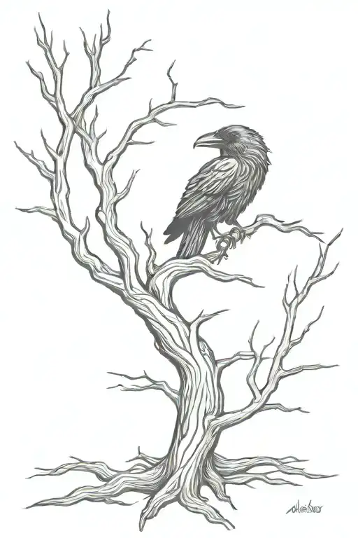 Raven In A Dead Forest Scene With Celtic Symbols Incorporated
