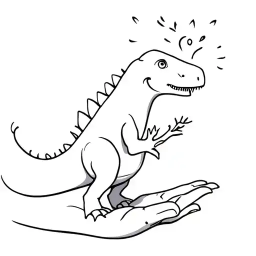 Little Dinosaur Reaching Out And Having A Light In His Palm