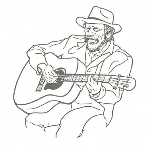 A Minimalist Silhouette Of Merle Haggard Playing A Guitar