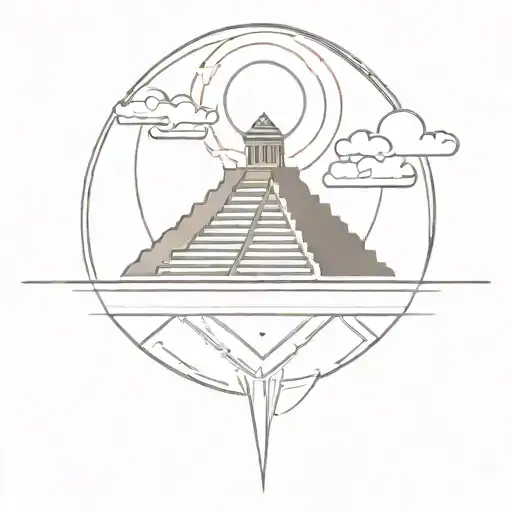 Abstract Mayan Temple And Volcano