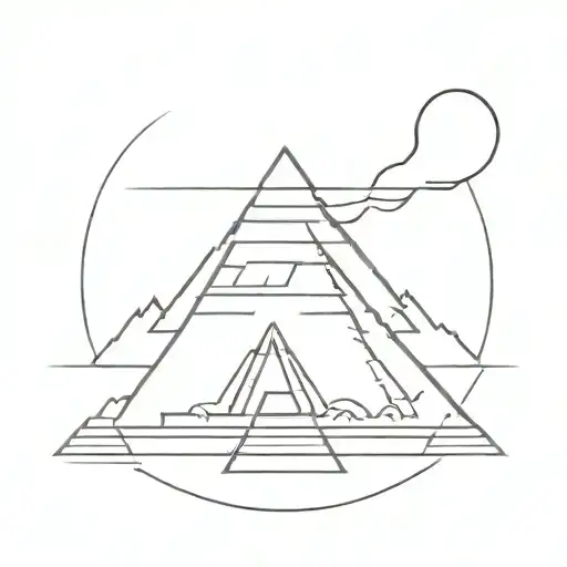 Abstract Line Mayan Temple And Volcano