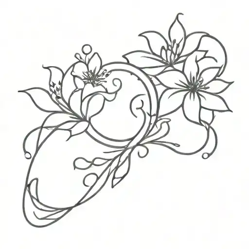 Aquarius Symbol Intertwined With Flowers