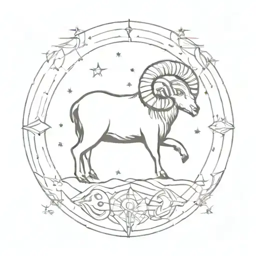 A Minimalist Tattoo Of The Aries Ram Constellation Surrounded By Celestial Elements