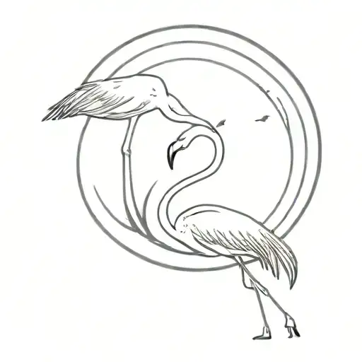 Flamingo Playing With Cat Under The Moon