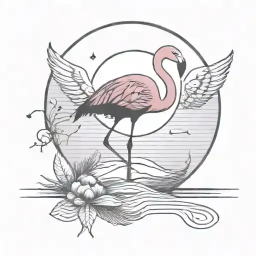 Flamingo And Cat Under The Moon