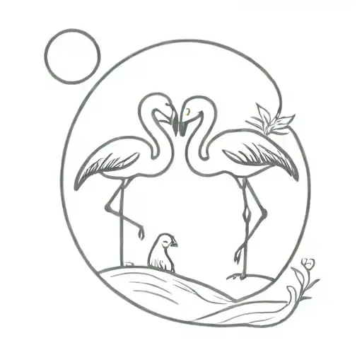 Flamingo And Cat Under The Moon