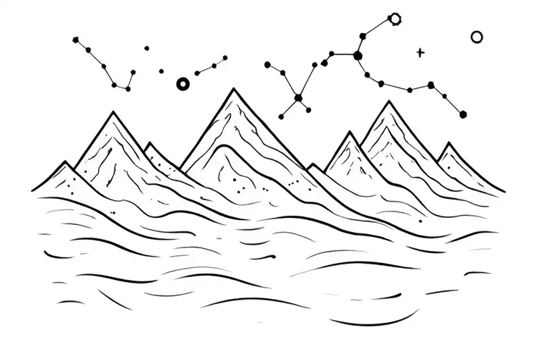 Mountains Constellations And Water Ripples