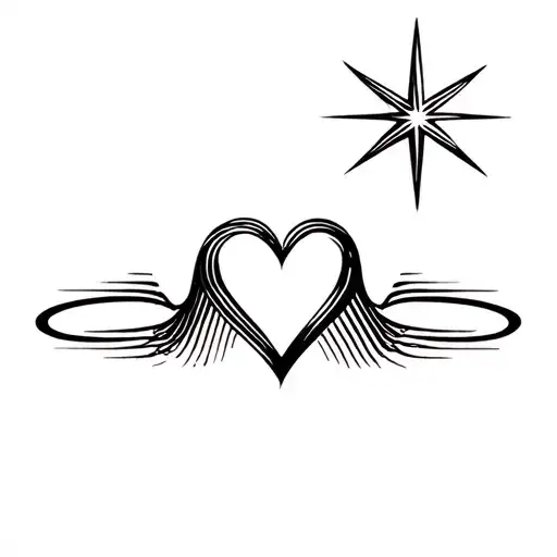 Flowing Sound Wave On The Left Forms Heart-shaped Rings Around A Glowing Star In The Top Right