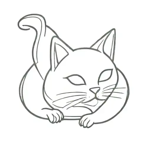 Cute Cat Line Tattoo Design