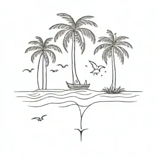 Sea Sun Palm Tree Birds Cartesian Plane