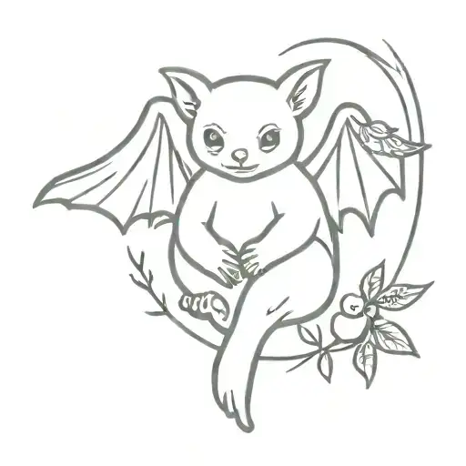 Baby Angel Hugging A Cherry Fruit Bat With Branch