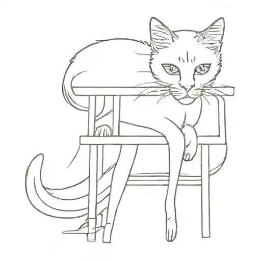 The Cat Is Sitting Under The Stool