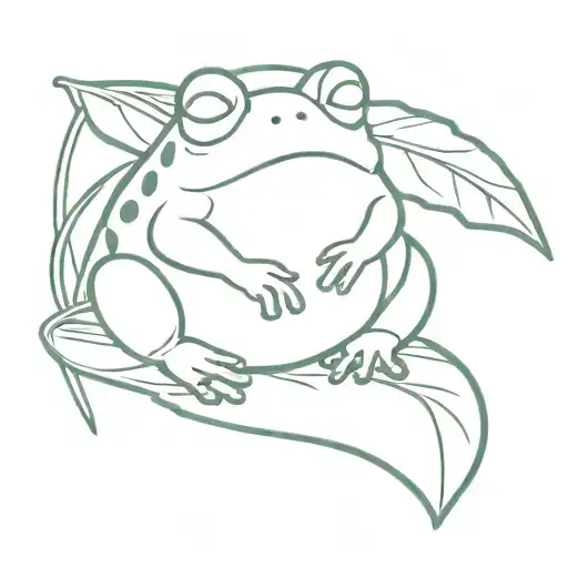 Fat Small Frog On A Leaf Being Friends With An Alien In A House