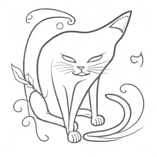 A Sketch-style Tattoo Of A Black And White Cat In A Whimsical Pose