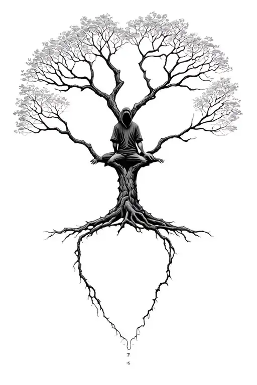 Massive Tree Of Life With Small Hooded Wanderer Sitting