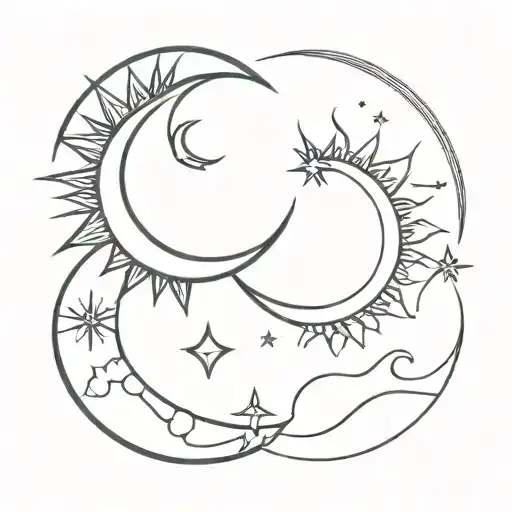 Crescent Moon And Sun Combined