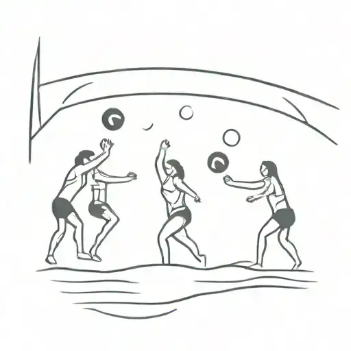 4 People Playing Volleyball On A Beach In A Storm