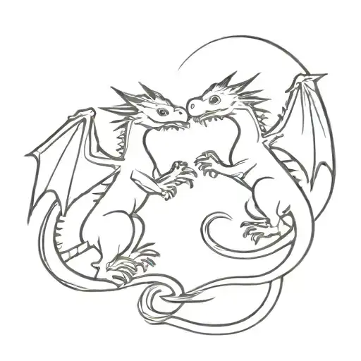 A Minimalist Tattoo Of A 2 Little Dragons Playing