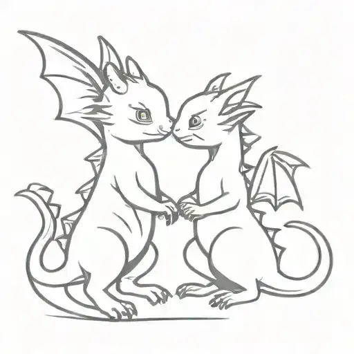 A Minimalist Tattoo Of A 2 Little Child Dragons Playing