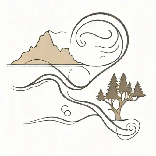 2 Hearts And Wave And Pine Tree